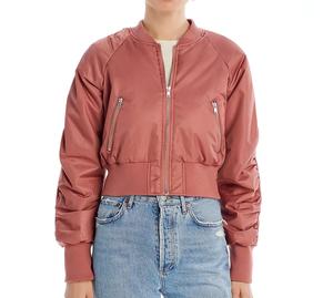 Custom OEM Services Wholesale Pink Color Blank Bomber Jackets With Pockets Crop Top Outerwear Water Resistant <b>Women</b> Jackets - Product Image 4