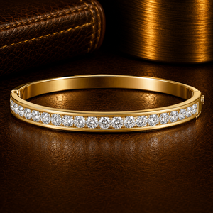 Channel <b>Set</b> Lab Grown Diamond Brilliant Cut <b>Bangle</b> Bracelet 10K 14K Solid Gold DEF VVS Rhodium Plated Fine Jewelry Women Custom - Product Image 1