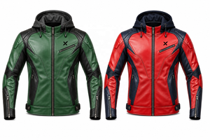 Blouson de moto en cuir à capuche sport |   Bicolore bleu vert rouge noir |   Fabricant OEM ODM |   Qualité de conception haut de gamme |   Course automobile - Product Image 5