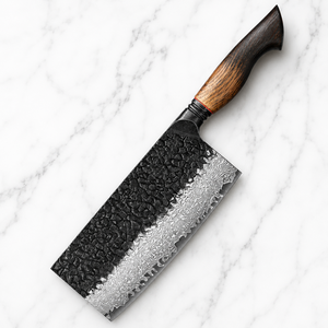 Cuchillo de carnicero de acero damasco negro de alta calidad, 67 capas, con mango de madera de fresno quemado, ideal para chefs. - Product Image 1