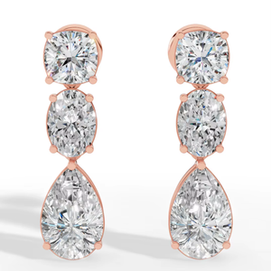 18K Gold Lab Grown <b>Diamond</b> <b>Dangle</b> <b>Earrings</b> | Cushion Oval Pear Cut D-E Color Stones | Luxury Wedding Jewelry Gift for Women - Product Image 3