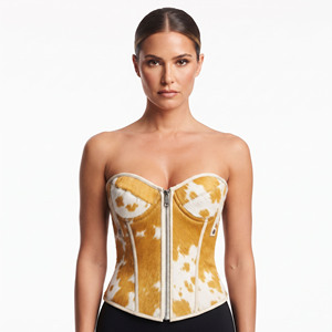 Corset en cuir de vachette pour femme, haut tendance, bustier en cuir véritable avec fermeture éclair, corset sculptant en cuir de vachette véritable pour filles et femmes - Product Image 1