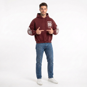 BRAND Athletics Washed Oversized Hooded Sweatshirt Men's 100% Cotton French Terry Crop Pullover with Front Pocket and Back Logo - Product Image 5