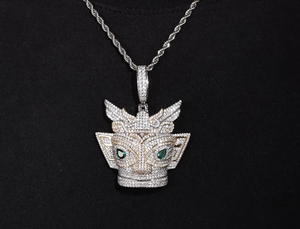 Pendentif Masque de Renard en Argent 925 avec Moissanite, Micro-Pavé, Collier Charme, Pierre Verte Centrale, Bijoux de Luxe - Product Image 3