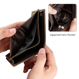 Men's Genuine Leather Wallets and Purses Vintage Style Wholesale Factory Price With Custom Logo and RFID Promotional Function. - Product Image 2
