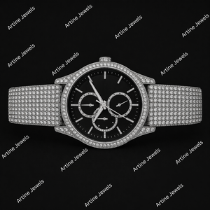 Montre de luxe à cadran noir et diamants, bracelet entièrement pavé, accessoire de mode pour homme - Product Image 3