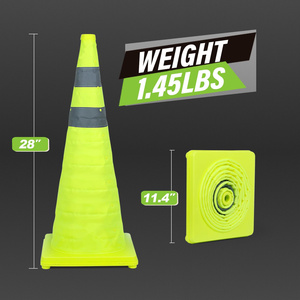 CITICITY 28" Lime Green Collapsible Pop-up Traffic Cones with Reflective Collar for Road Safety & Traffic <b>Control</b> - Product Image 4