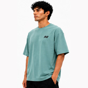 Camiseta de Algodón Teal Extra Grande para Hombre, Marca Privada, Manga Corta, Cuello Redondo, Estilo Casual, con Logotipo Estampado en la Parte Delantera, Tejido Jersey Transpirable - Product Image 4