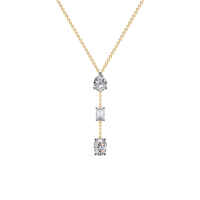 Collar de Oro Sólido de 14k con 3 Diamantes Cultivados en Laboratorio, Corte Esmeralda, con Piedras Laterales en Forma de Pera, Estilo Étnico, para Bodas y Aniversarios, para Mujer