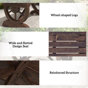 Banc de jardin en bois rustique de style campagnard pour 2 personnes, capacité de 550 lb, design roue de chariot, pour véranda, patio, jardin, parc - Product Image 4