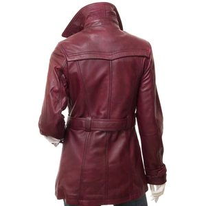 Women's <b>Genuine</b> Leather Double Breasted Blazer With Belt Turn-down Collar Full Sleeve Autumn Wear - Product Image 2