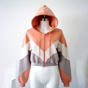 Women's Color Block <b>Cropped</b> <b>Zip</b> <b>Up</b> Hoodie Long Sleeve Drawstring Hooded Sweatshirt Casual Streetwear Jacket - Product Image 3