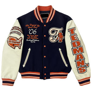 Custom <b>Men</b> Vintage Varsity Letterman <b>Jacket</b> Heavyweight Wool <b>Woolen</b> Fleece Body Leather Sleeve Embroidery Chenille Patch <b>Jacket</b> - Product Image 1