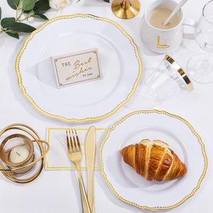 Set di Stoviglie in Plastica Bianca e Oro 350 Pezzi, Include 50 Piatti Fondi, 50 Piattini, 50 Bicchieri per Feste e Decorazioni da Tavola - Product Image 4