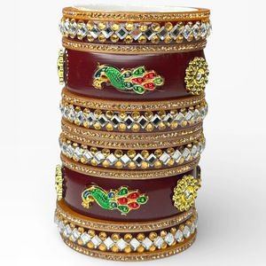 High Quality Trendy Wine Acrylic Bangle Set <b>Pearl</b> Border <b>Gold</b> Plated Trendy Wedding Women's Festive Wear Wholesale Price - Product Image 1