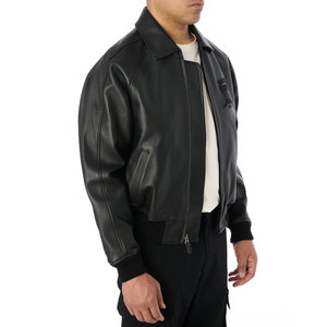 Blouson d'hiver imperméable en cuir rouge pour homme Avirex, design avec patch brodé, col montant, fermeture éclair, logo sur le devant - Product Image 2
