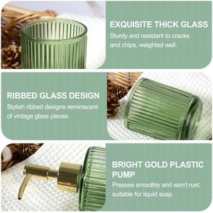 Elegante Juego de Organizadores de Baño de Vidrio Verde para Baños de Huéspedes de Hotel y Encimeras de Tocador con Detalles Dorados, Estilo Moderno para Uso Diario - Product Image 3