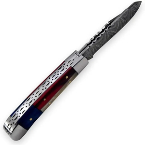 Cuchillo de bolsillo Burraq hecho a mano de acero de Damasco, opciones OEM DIY, mango elegante, funda de cuero, para regalos y uso en exteriores - Product Image 2