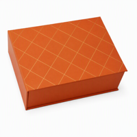 Boîte cadeau de luxe portable à couvercle rabattable, motif quadrillé or et orange, pour cosmétiques, parfums et soins de la peau, avec insert en mousse