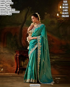 GHARANA Yellow Viscose Saree with Zari Embroidery Silk <b>Blouse</b> for Women Wedding Occasion Wrinkle Free Moisture Wicking KS-5681 - Product Image 6