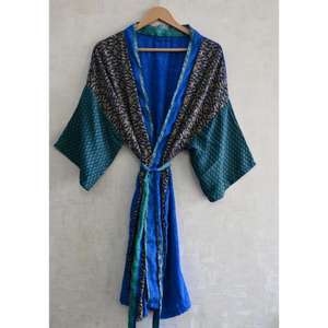 ชุดกิโมโนผ้าไหมเย็บต่อแบบแฮนด์เมด ระบายอากาศได้ดี ไซส์พลัส ดีไซน์หรูหราสไตล์โบโฮ ชุดนอนยาวสำหรับผู้หญิง - Product Image 1