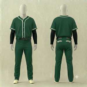 Men's Green Baseball Uniform Set Short Sleeve Jersey Pants With Belt Breathable Solid Color Team Apparel Regular Fit - Product Image 1