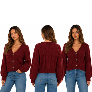 Women's Autumn Knitted Winter <b>Cardigan</b> <b>Coat</b> With Embroidered Pattern And Button Decoration Sweater For Streetwear - Product Image 5