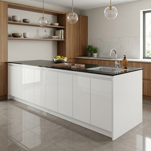 Isla de Cocina Blanca Recta con Encimera y Fregadero, Mueble Moderno de 6 Puertas sin Tiradores, Despensa de Madera Maciza Blanca, Estación de Preparación - Product Image 3