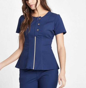 Hospital Casual Wear Women Accessories Stylish Nurse Short Sleeve Custom Logo <b>Scrub</b> Suit Stretchy Salon Spa Uniform Cotton - Product Image 3