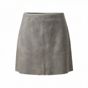 Jupe courte en fausse fourrure pour femme, coupe trapèze, couleur unie, taille normale, style automne - Product Image 1
