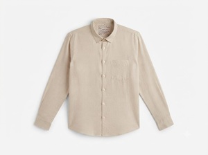 Camisa de Manga Larga para Hombre Enovate, Color Sólido, Verano, Informal, Tejido de Lino, Transpirable, Beige Claro - Product Image 4