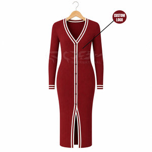 Cosh International Sorority Sisterhood V-Neck Long Sleeve <b>Cardigan</b> Dress With Slit And <b>Button</b> Closure Full Length Sexy Club Wear - Product Image 5