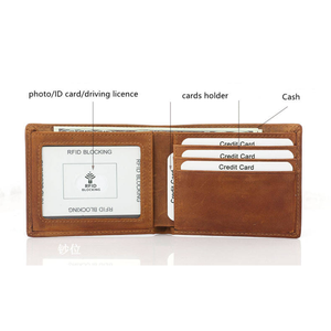 Premium Genuine Leather Men's <b>Wallet</b> <b>RFID</b> <b>Blocking</b> Slim Minimalist Bifold <b>Wallet</b> Custom Logo Wholesale Brown - Product Image 1