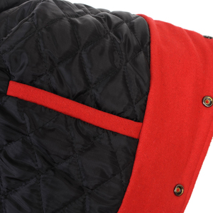 <b>Men's</b> Red Windproof Varsity <b>Jacket</b> Black PU <b>Leather</b> Sleeves Turn-down Collar Casual Style Color Blocking Winter Polyester/Cotton - Product Image 4