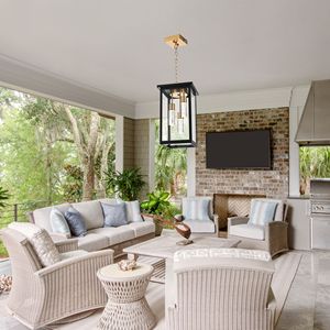 5CCT LED <b>Large</b> Outdoor Pendant Light Fixtures with Integrated 3-Light Black Brass Hanging <b>Lantern</b> Includes LED Integrated Bulbs - Product Image 6