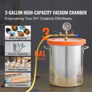 Cámara de Desgasificación al Vacío Mejorada de 3 Galones con Tapa de Vidrio Templado, Recipiente a Presión de Acero Inoxidable 304 con Estabilización Woo - Product Image 1