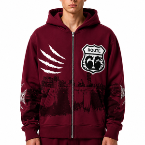 Sudadera con capucha personalizada para hombre, talla grande, con cremallera, corte holgado, hombros caídos, 100% algodón, tela gruesa impermeable - Product Image 1