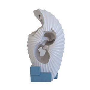 Fontana d'Acqua Bianca Astratta 16.9x10.2x31.9 per Interni/Esterni con Base Blu e Luce - Product Image 1