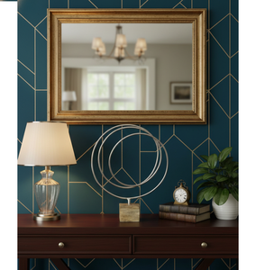 ประติมากรรมวงแหวนโลหะนามธรรมพร้อมฐานไม้ ของตกแต่งบ้านสไตล์มินิมอลสมัยใหม่สำหรับห้องนั่งเล่นและสำนักงาน - Product Image 1