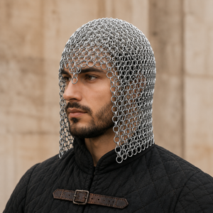 Capucha de Cota de Malla Medieval Hecha a Mano con Anillos de Aluminio Pulido, Disfraz Renacentista, Accesorio para la Cabeza de Halloween, Ren Faire Meta - Product Image 4