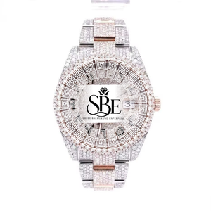 Nouvelle montre analogique de qualité supérieure avec clarté VVS, en moissanite, résistante à l'eau, boîtier en acier inoxydable serti de diamants, verre, style business - Product Image 1