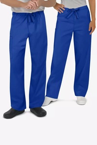 Unisex Blue V Neck <b>Scrub</b> Set Hospital Uniform Spandex/Polyester Woven Fabric Pants Included Seamless Fusing Needle Detection - Product Image 3