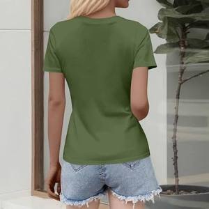 T-shirt d'été décontracté en velours tricoté pour femme, vert, col rond, manches courtes, écologique, uni, doux, léger et confortable - Product Image 1