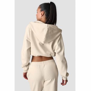 Custom Wholesale <b>Top</b> selling high quality Women Cropped <b>Zip</b> <b>Up</b> Hoodie Casual Solid Color Long Sleeve Sweat suit for women - Product Image 3