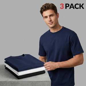 T-shirt à manches courtes pour homme, 100% coton, lot de 3, couleur unie, col rond, coupe classique, respirant, jersey tricoté, écologique - Product Image 3