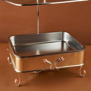 Luxury <b>Rectangular</b> <b>Gold</b> Chafing Dish <b>Mirror</b> Finish Stainless Steel Buffet Warmer with Green Accents and Lift-up Lid Single Unit - Product Image 2