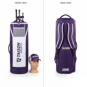 Sac de Floorball TAISON SPORTS Robuste 600 GSM en PU 30-40L Violet avec Panneaux Blancs et Logo Personnalisé par Transfert Thermique - Product Image 1
