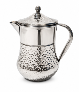 Carafe Surahi en acier inoxydable martelé avec couvercle et poignée, compatible lave-vaisselle, pichet à eau moderne et simple pour le service du thé - Product Image 1