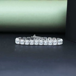 Luxurious 925 Silver Diamond Tennis <b>Bracelet</b> Round Brilliant Cut Prong Setting Classic Geometric Design Wedding Jewelry - Product Image 3