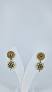 Jaipur Heritage Gold Plated Dangle Drop <b>Earrings</b> Natural Emerald Green Ruby <b>Red</b> Stone Pearl Flower <b>Earrings</b> for Women Wedding - Product Image 1